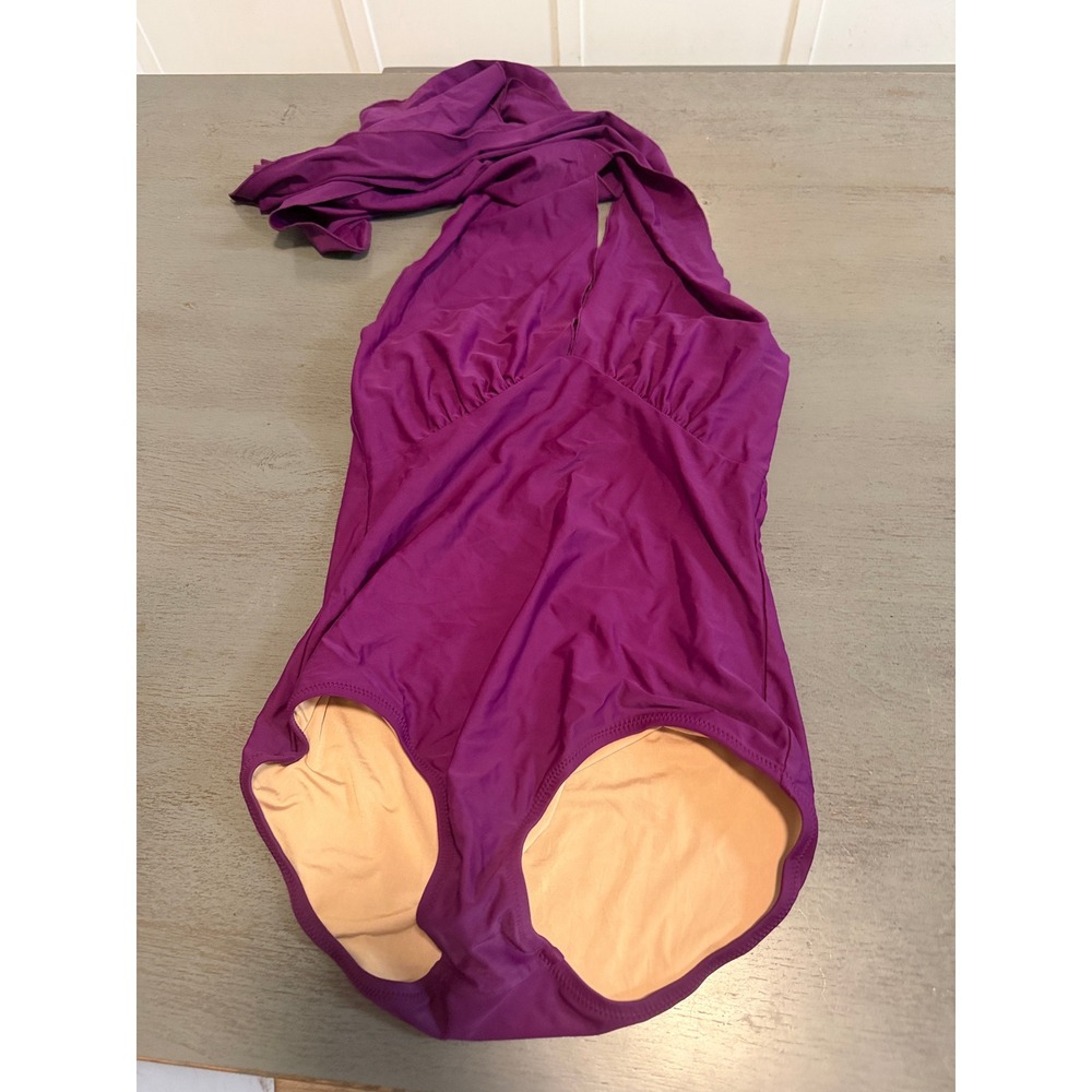 Jessica Rey Womens Purple Halter One Piece Swimsuit Ruched Modest Medium